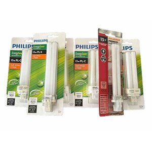 New Philips CFL Light Bulb 13w PL-C, GX23-2, 2 Pin Base Lot 4 Cool White 2 Extra